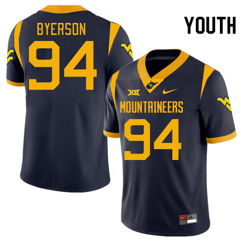 Youth #94 Makai Byerson West Virginia Mountaineers College 2024 New Uniforms Football Jerseys Stitch